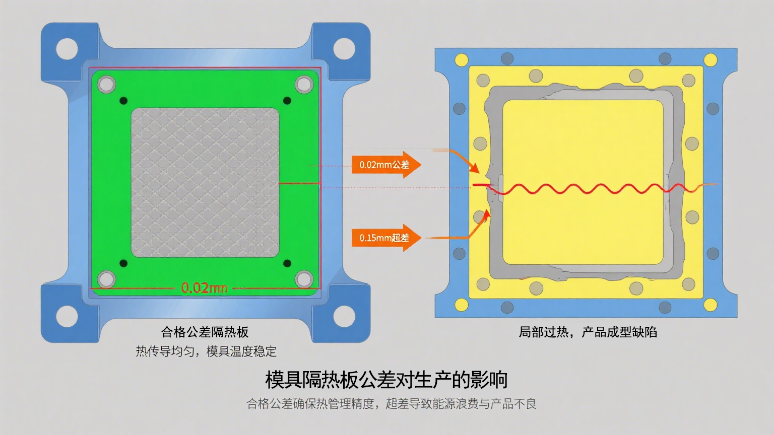 模具隔热板公差对出产的影响